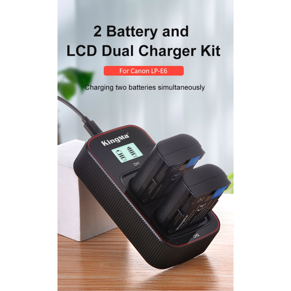 Bộ 2 pin 1 sạc Canon LP-E6NH LPE6 Kingma Canon EOS R R5 R6 5D2 5D3 5D4 6D 6D2 7D 60D 70D 80D 90D 5DS XC10 XC15 lpe6 e6n