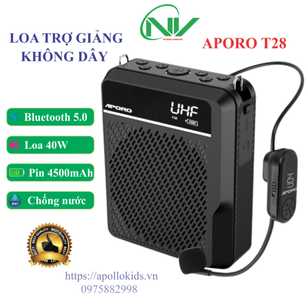 Máy trợ giảng không dây Aporo cao cấp T28 công suất lớn 40W Bluetooth 5.0 - Loa trợ giảng Aporo chống nước