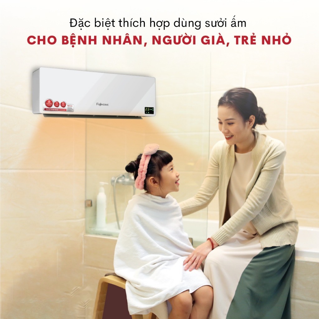 Máy sưởi điều hòa treo tường FUJIHOME FHW4000 quạt sưởi ceramic không khô da, không đốt oxi, tiết kiệm điện