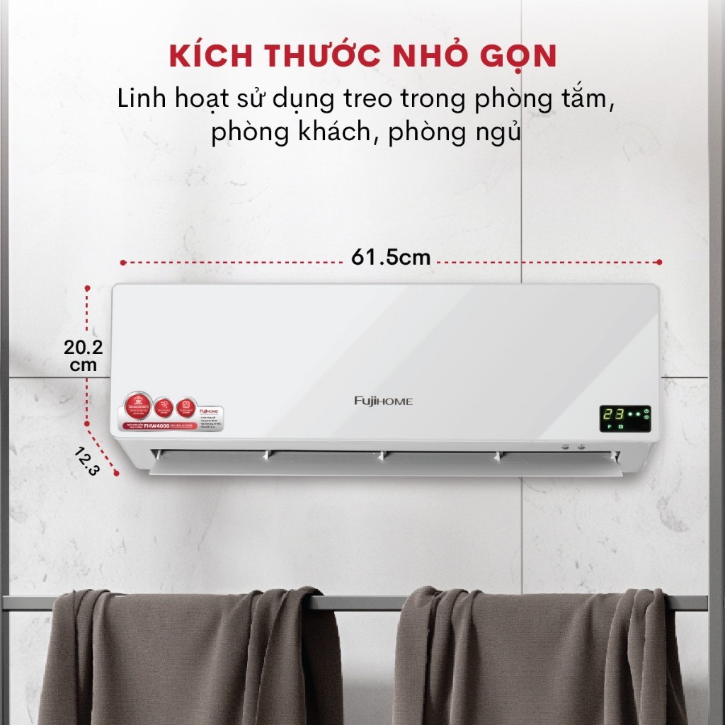 Máy sưởi điều hòa treo tường FUJIHOME FHW4000 quạt sưởi ceramic không khô da, không đốt oxi, tiết kiệm điện