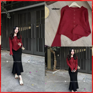 Áo len tay loe khuy cài hàng quảng châu chất len mềm co giãn - Áo len kiểu nữ