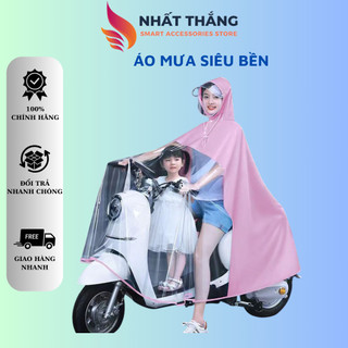 Áo mưa nửa trước trong suốt cho Mẹ và Bé, che phủ toàn thân, kèm kính chắn mưa.