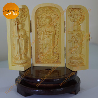 Bộ tượng Phật gỗ hoàng dương tam thánh gấp gọn thờ cúng