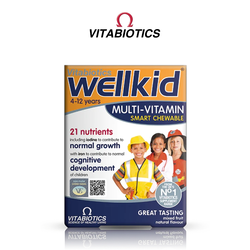 Viên Nén Nhai Vitabiotics WELLKID MULTI-VITAMIN SMART CHEWABLE Hỗ Trợ Nâng Cao Sức Đề Kháng Cho Trẻ Em Hộp 30 Viên