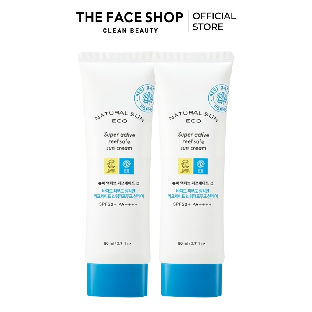 Combo 2 Kem Chống Nắng Bảo Vệ Da THE FACE SHOP Natural Sun Eco Super Active Reef-Safe Sun Cream SPF50+PA++++ 80ml