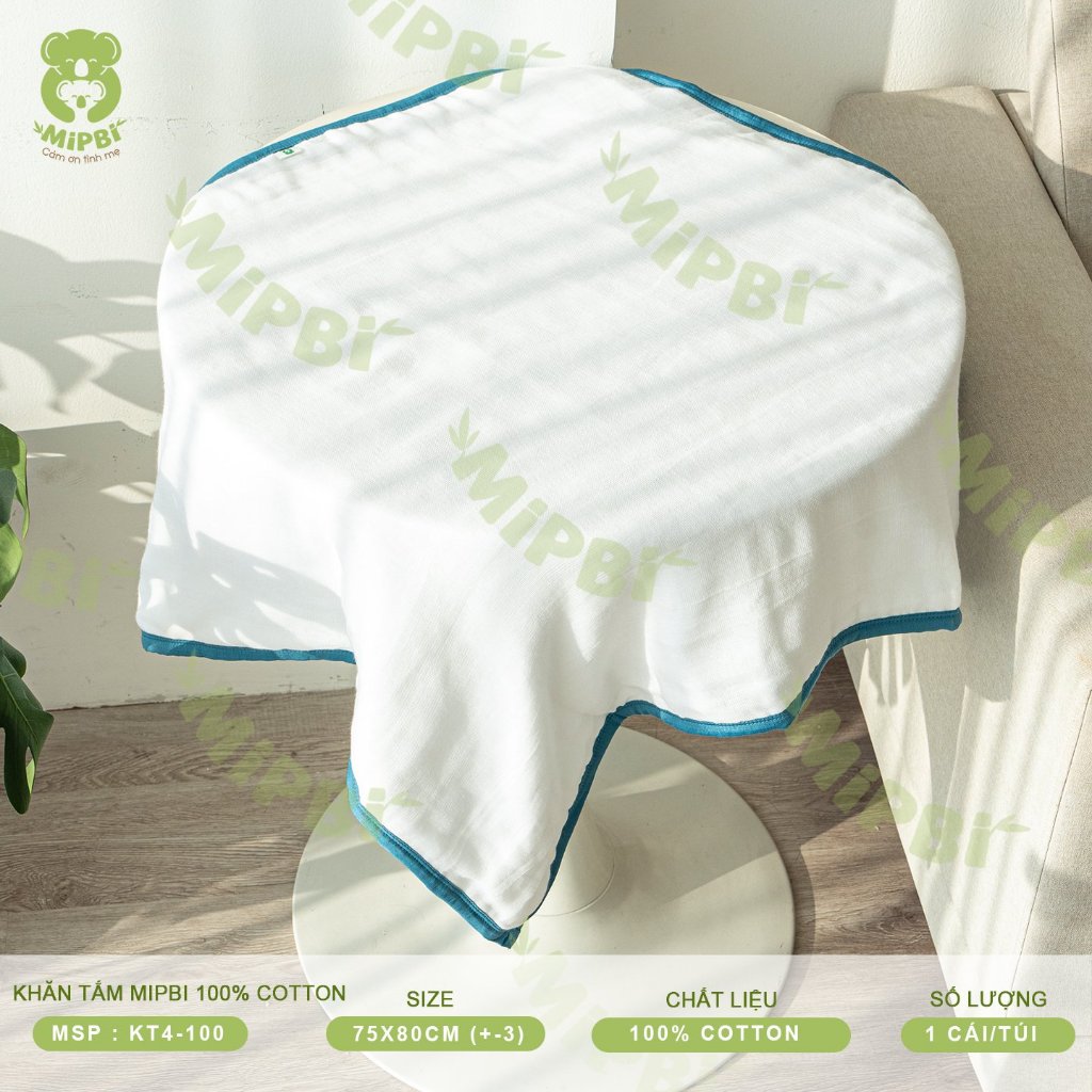 Khăn tắm  4 lớp 6 lớp Mipbi cotton mềm mại an toàn cho bé lunakidsbaby