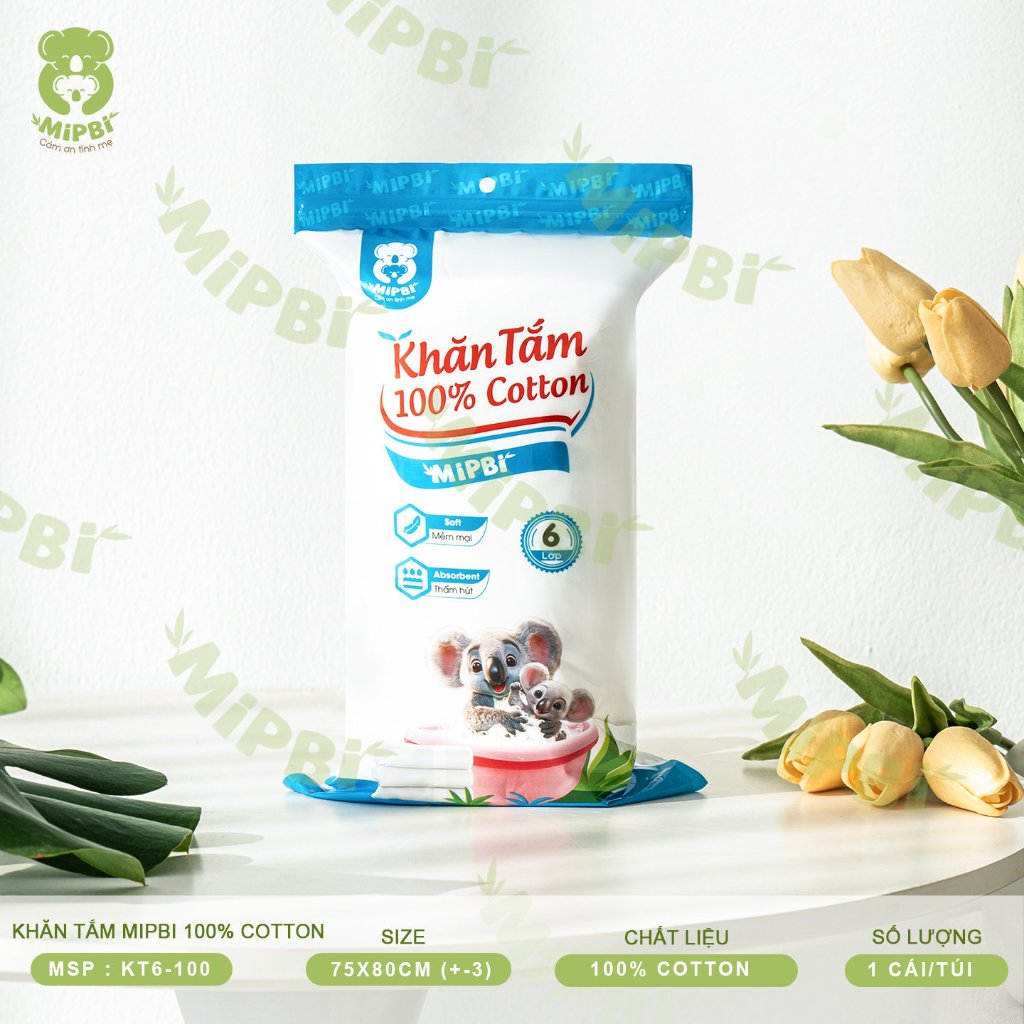Khăn tắm  4 lớp 6 lớp Mipbi cotton mềm mại an toàn cho bé lunakidsbaby