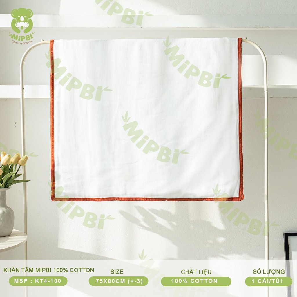 Khăn tắm  4 lớp 6 lớp Mipbi cotton mềm mại an toàn cho bé lunakidsbaby