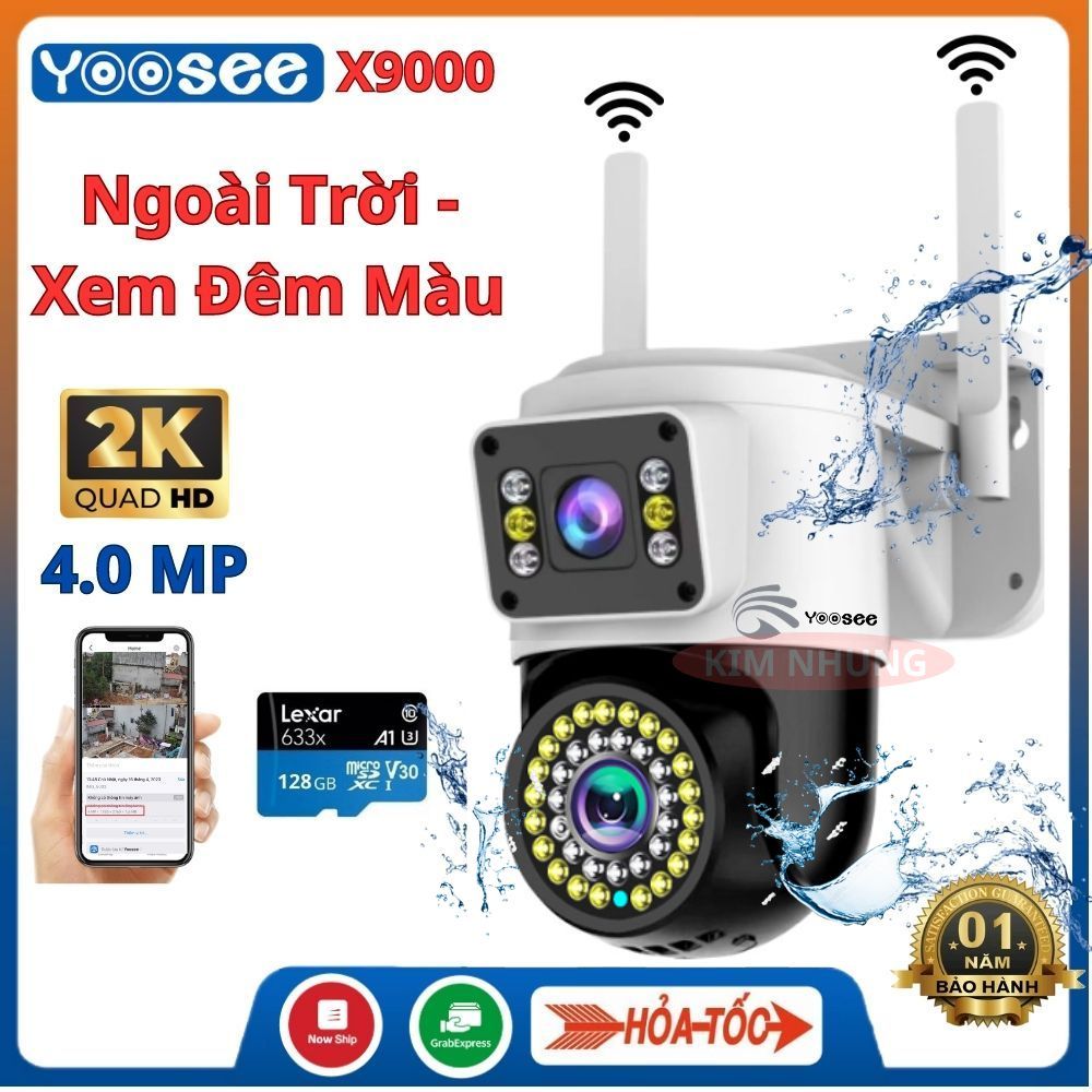 Camera Wifi Yoosee 2 Mắt Ngoài Trời X9000 không dây 4.0MP Góc Rộng Xoay 360 độ Xem Đêm có màu cảnh báo chuyển động