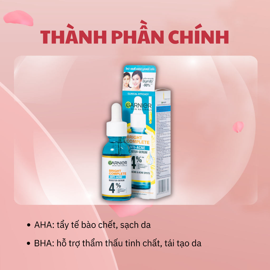 Serum Mờ Thâm Sáng Da Garnier Bright Complete Anti-Acness  4% - Tinh Chất Dưỡng Da Dầu Mụn - Serum Garnier Cấp Ẩm 30ml
