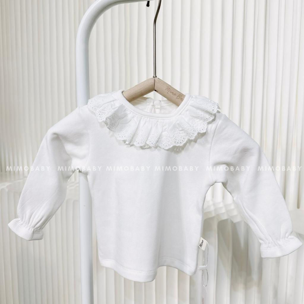 Áo trắng cổ bèo tiểu thư vải cotton dày dặn lót bông mềm mại ấm áp mùa thu đông cho bé QA121 Mimo Baby