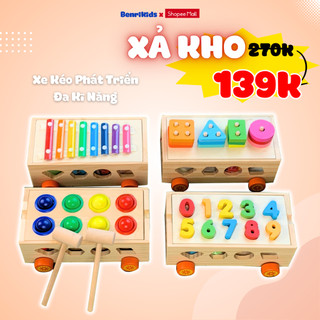 Bộ Đồ Chơi Xe Kéo Thả Hình Bằng Gỗ Giúp Bé Phân Biệt Màu Sắc Hình Khối