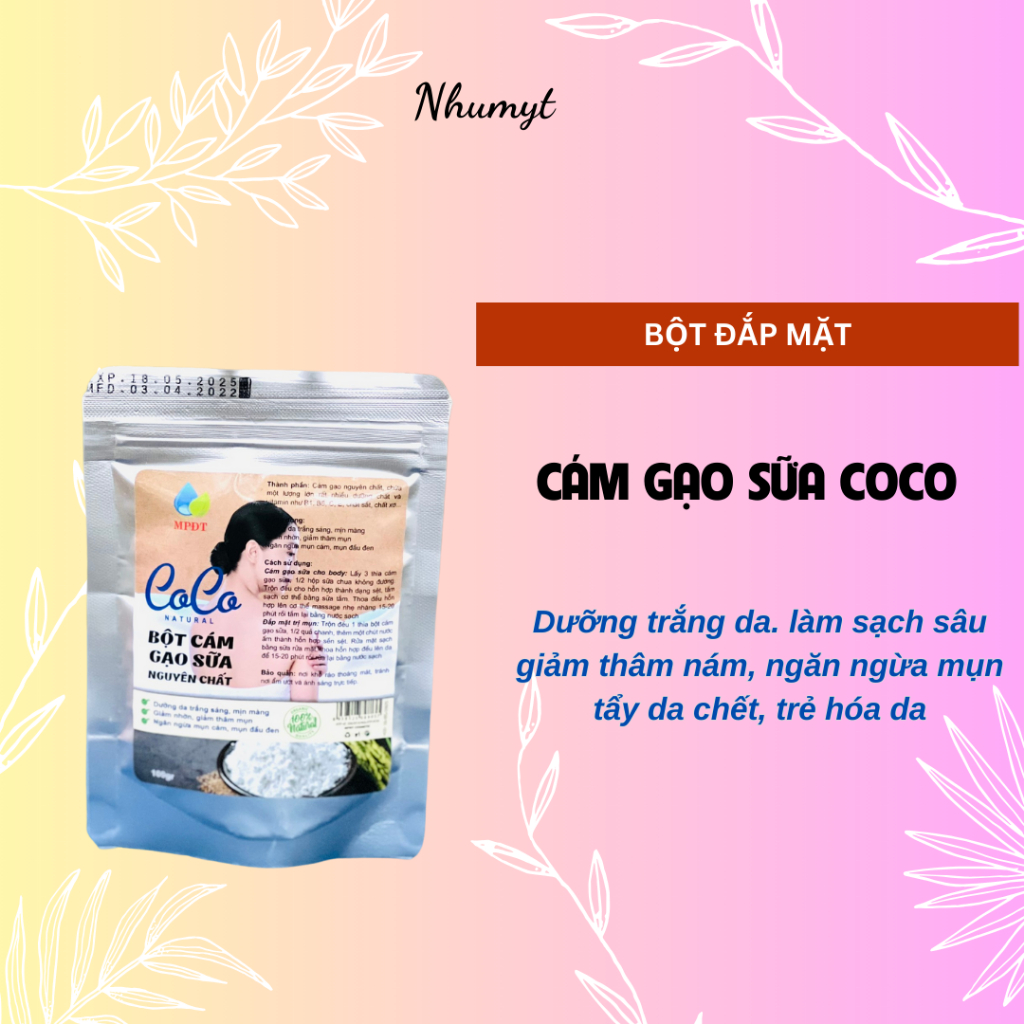 Cám Gạo Sữa CoCo 500gr, Bột Cám Gạo Sữa nguyên chất đắp mặt dưỡng da