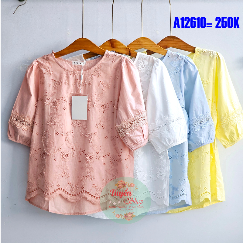 Áo kiểu thêu nổi lai gợn sóng