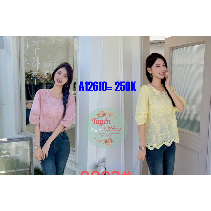 Áo kiểu thêu nổi lai gợn sóng