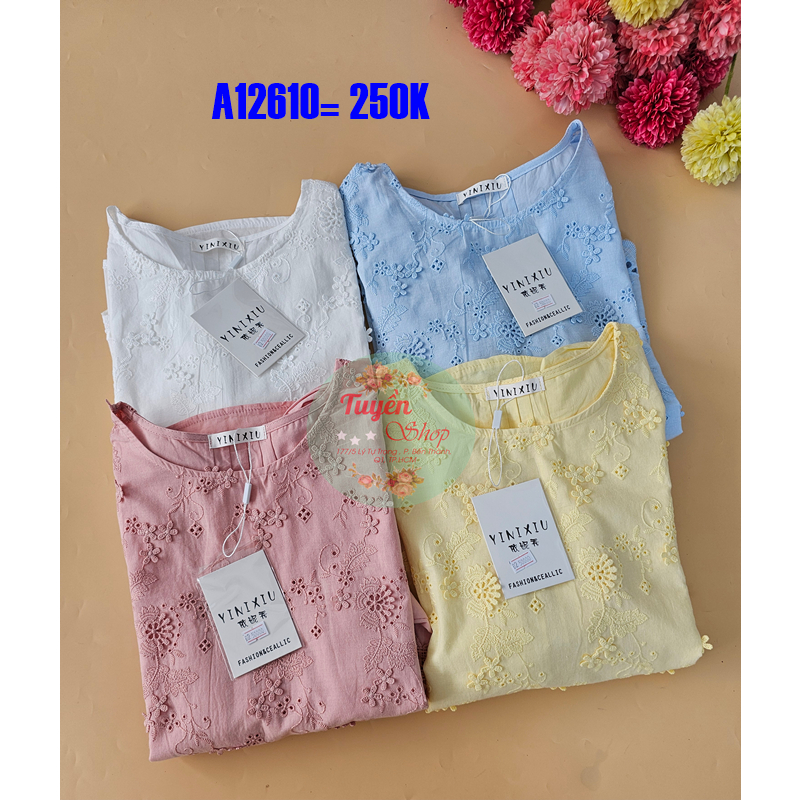 Áo kiểu thêu nổi lai gợn sóng