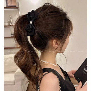 Kẹp tóc dọc đính nơ lụa điểm hạt dễ thương cho nữ K129