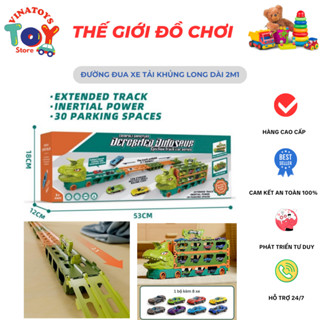 Đồ Chơi Ô Tô Tải 3 Tầng Chở Hàng Cho Bé VINATOYS, Mở Dài Ra 2M1 Biến Hình Thành Đường Đua Khủng Long (Kèm Xe Ô Tô Nhỏ)