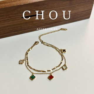 Lắc tay titan, lắc chân titan cỏ 4 lá 2 lớp | chou accessories |