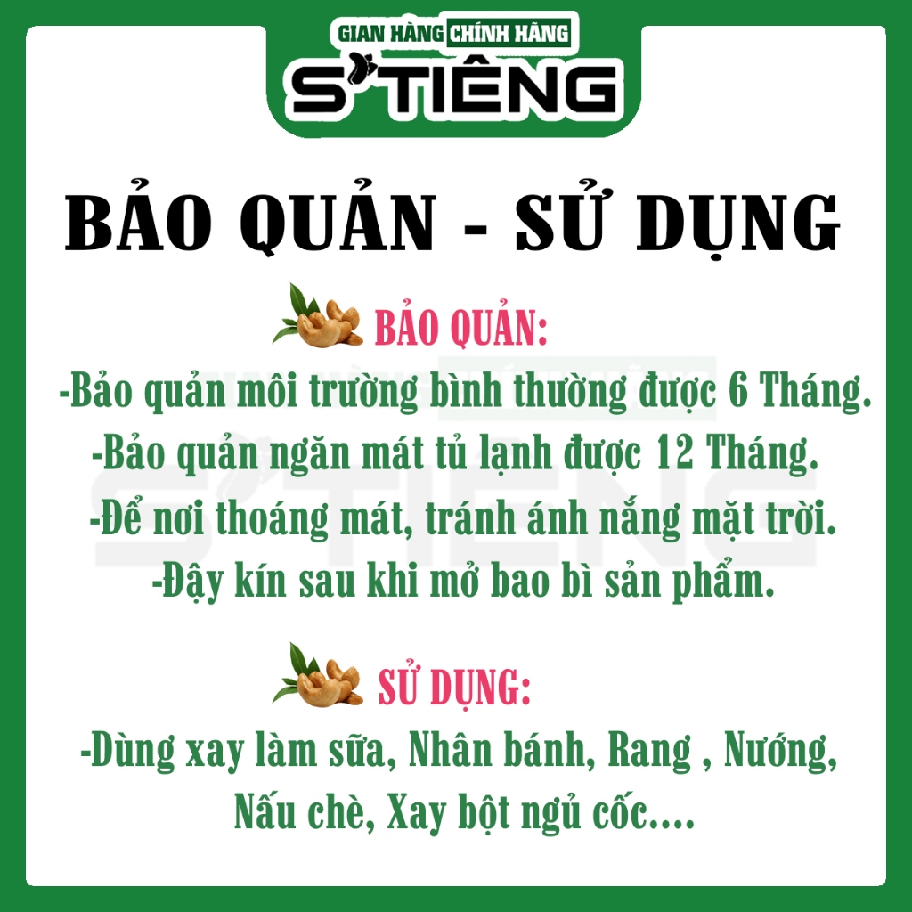 Hạt Điều Tươi Sống Làm Sữa Làm Bánh STIENG Loại Vở Đôi Ba