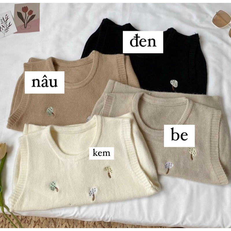 Áo gile len thêu hình nấm Qc