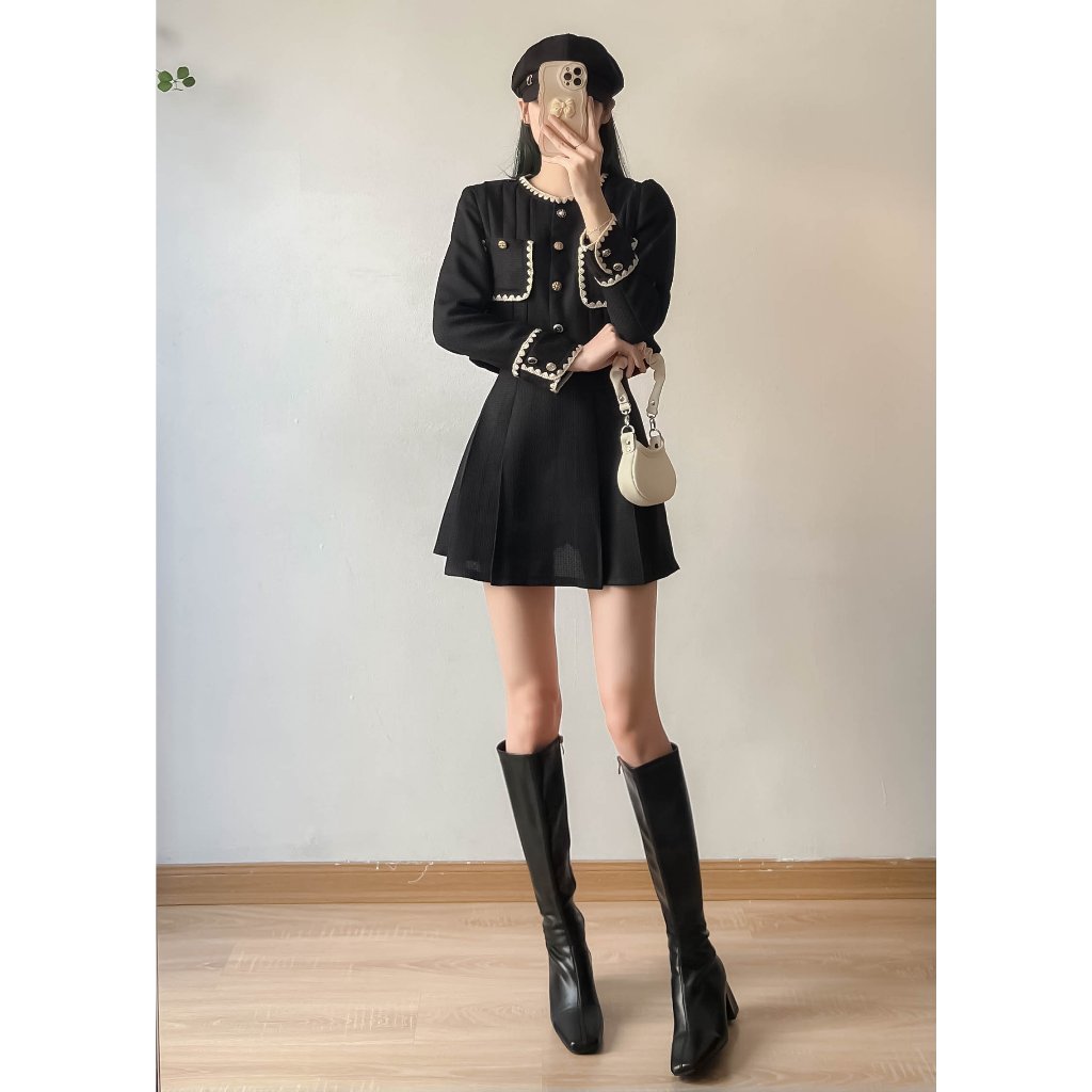 Set áo dạ công sở kèm chân váy xếp ly dáng ngắn mix đồ thu đông 247store- SetdamixCV708.701_P0K44