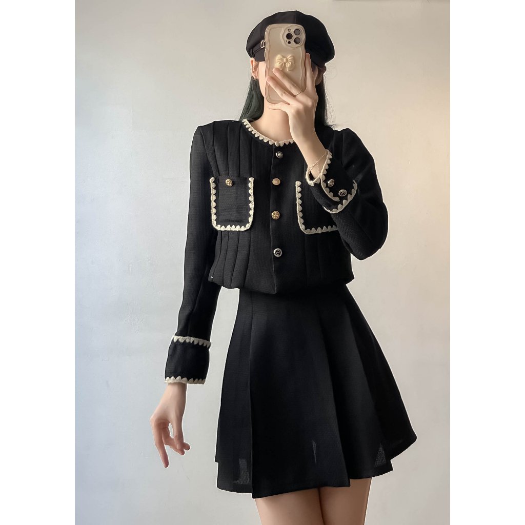 Set áo dạ công sở kèm chân váy xếp ly dáng ngắn mix đồ thu đông 247store- SetdamixCV708.701_P0K44