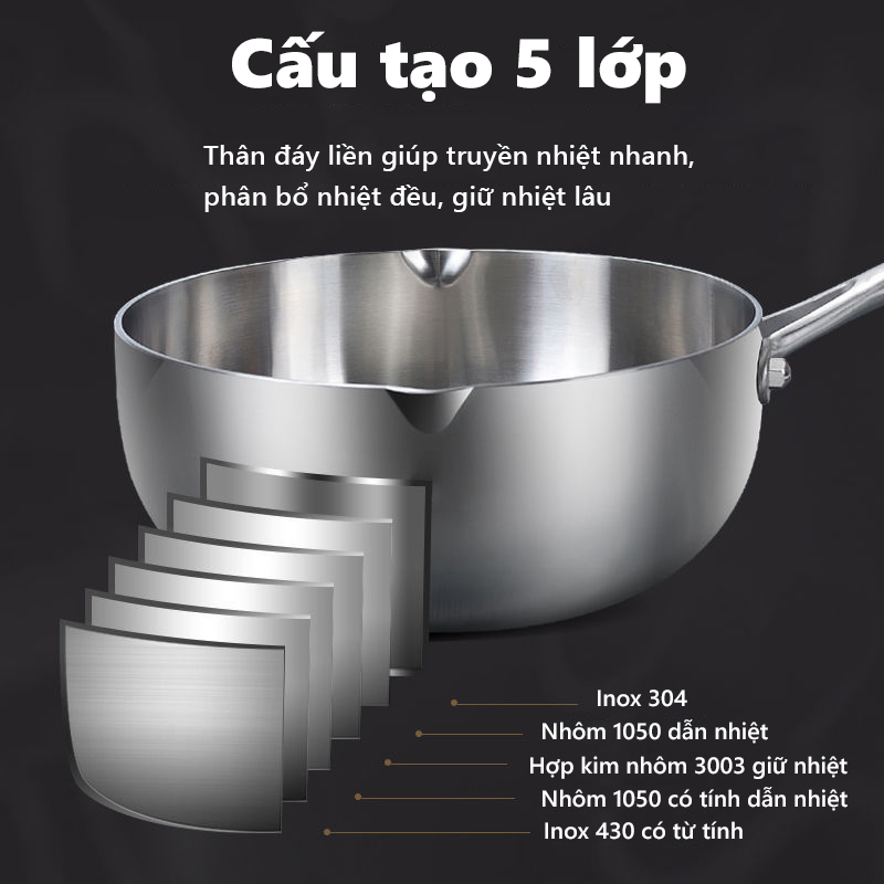 Chảo inox nguyên khối chống dính SEKA dùng cho mọi loại bếp tặng kèm vỉ gác chảo