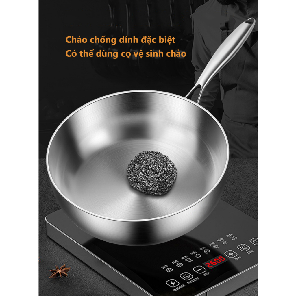 Chảo inox nguyên khối chống dính SEKA dùng cho mọi loại bếp tặng kèm vỉ gác chảo