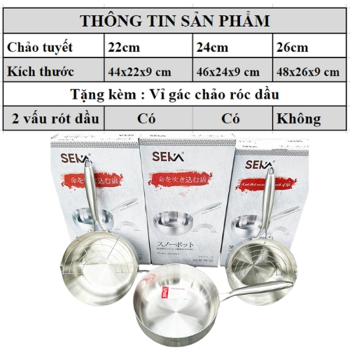 Chảo inox nguyên khối chống dính SEKA dùng cho mọi loại bếp tặng kèm vỉ gác chảo