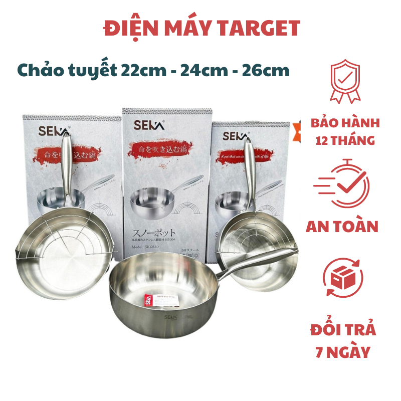 Chảo inox nguyên khối chống dính SEKA dùng cho mọi loại bếp tặng kèm vỉ gác chảo