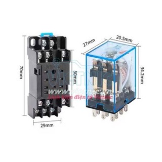Relay kính 220vac 12vdc 24vdc my3nj hh53p 11 chân nhỏ và đế