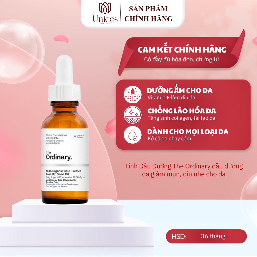 Tinh Dầu Dưỡng The Ordinary 100% Organic Cold-Pressed Rose Hip Seed Oil - Dầu Dưỡng Da Giảm Mụn - Dầu Dưỡng Dịu Nhẹ 30ml