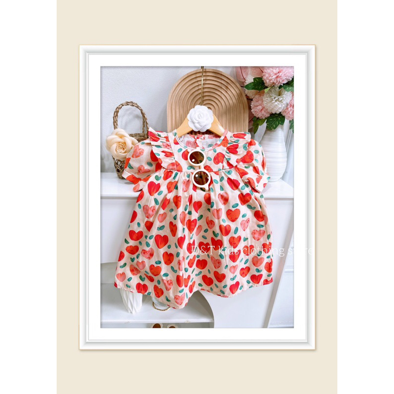 ❣️Đầm hoa tim đỏ thô mềm xinh tươi cho bé