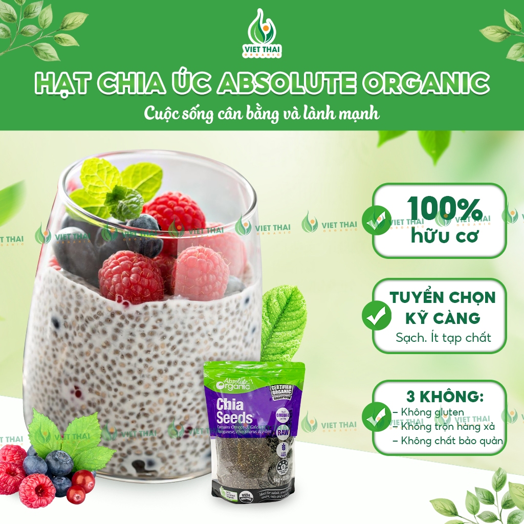 Hạt Chia Úc Absolute Organic Giảm Cân Ăn Sáng Ăn Kiêng Dinh Dưỡng Sạch Đẹp Đủ Ký Date Mới Gói 1Kg