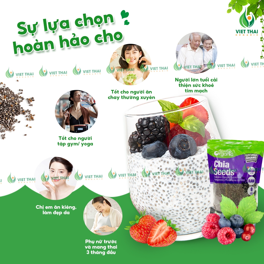 Hạt Chia Úc Absolute Organic Giảm Cân Ăn Sáng Ăn Kiêng Dinh Dưỡng Sạch Đẹp Đủ Ký Date Mới Gói 1Kg