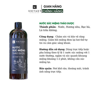Nước súc miệng thảo dược Vietket, giúp giảm nhiệt miệng, giảm hôi miệng  500ml