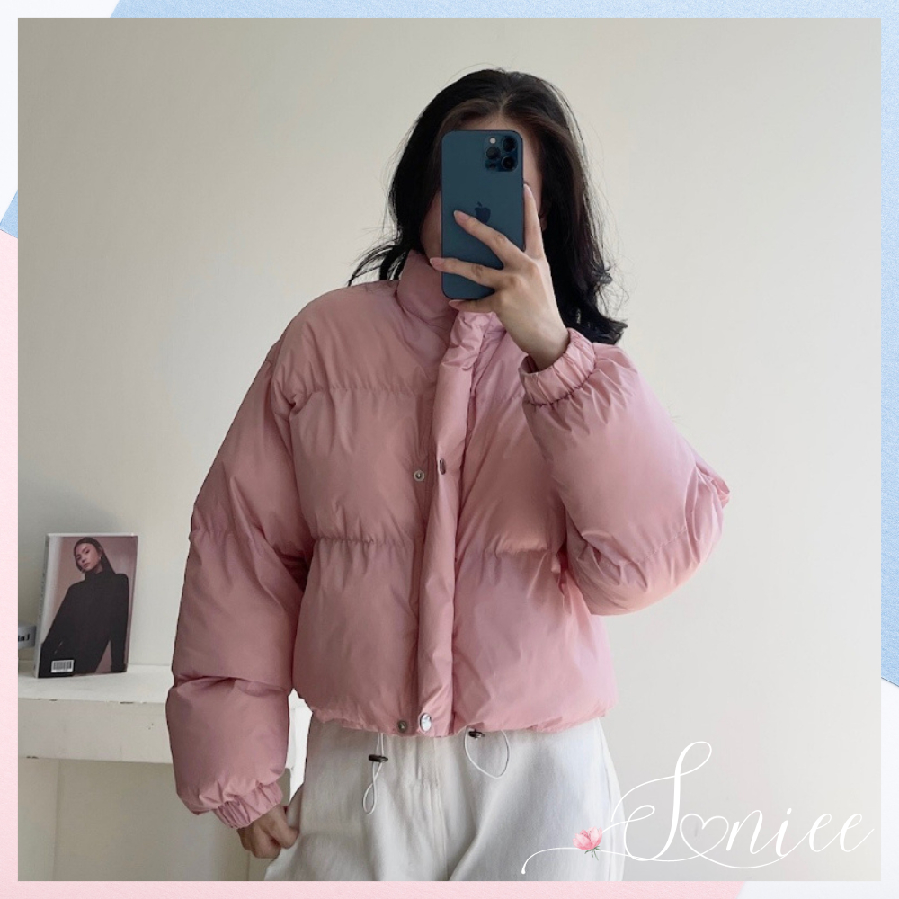 Áo phao béo nữ Hàn Quốc dáng croptop áo khoác mùa đông SanieeClothes trơn 2 lớp dày dặn hàng Quảng Châu loại 1