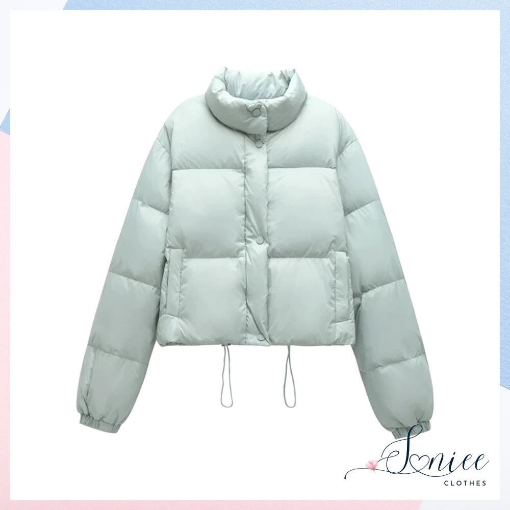 Áo phao béo nữ Hàn Quốc dáng croptop áo khoác mùa đông SanieeClothes trơn 2 lớp dày dặn hàng Quảng Châu loại 1