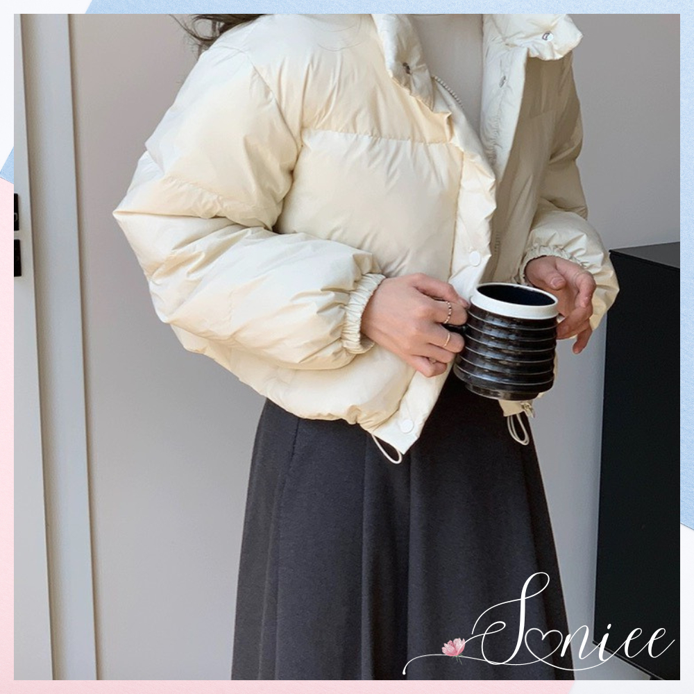 Áo phao béo nữ Hàn Quốc dáng croptop áo khoác mùa đông SanieeClothes trơn 2 lớp dày dặn hàng Quảng Châu loại 1