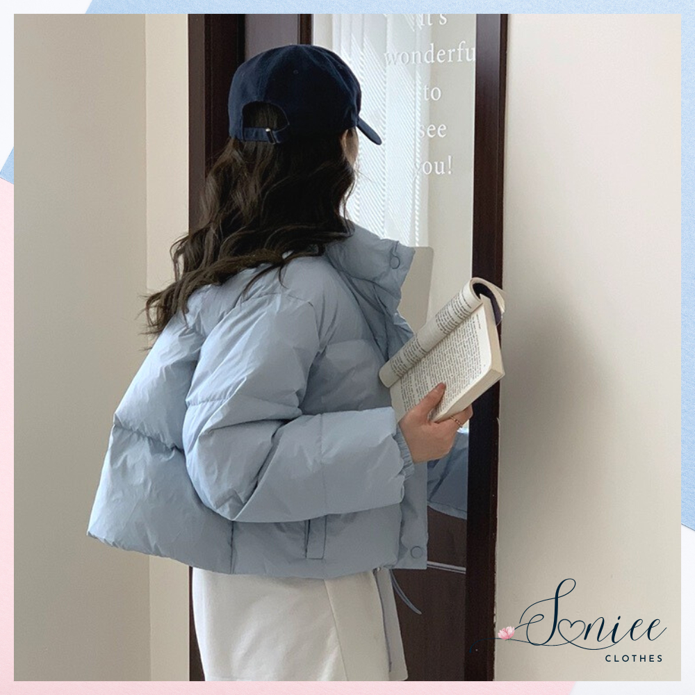 Áo phao béo nữ Hàn Quốc dáng croptop áo khoác mùa đông SanieeClothes trơn 2 lớp dày dặn hàng Quảng Châu loại 1