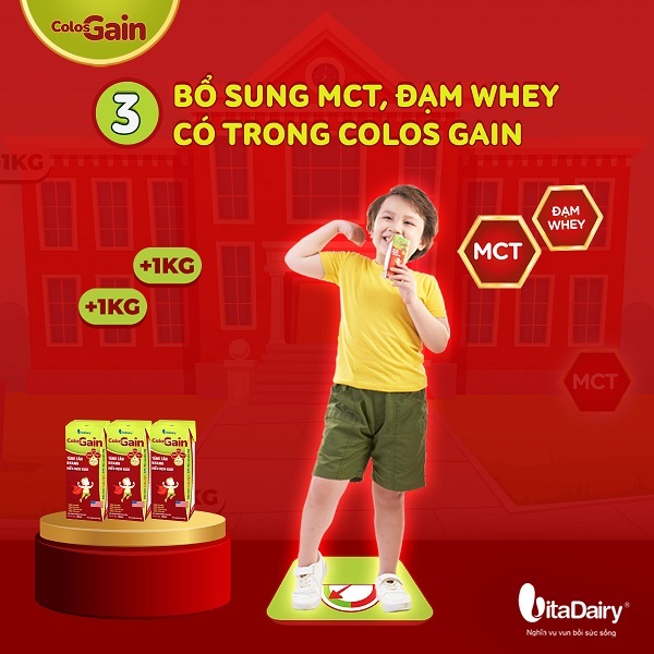 Sữa Bột Pha Sẵn Colos Gain VitaDairy - Phát triển toàn diện - Thùng 48 hộp 180ml