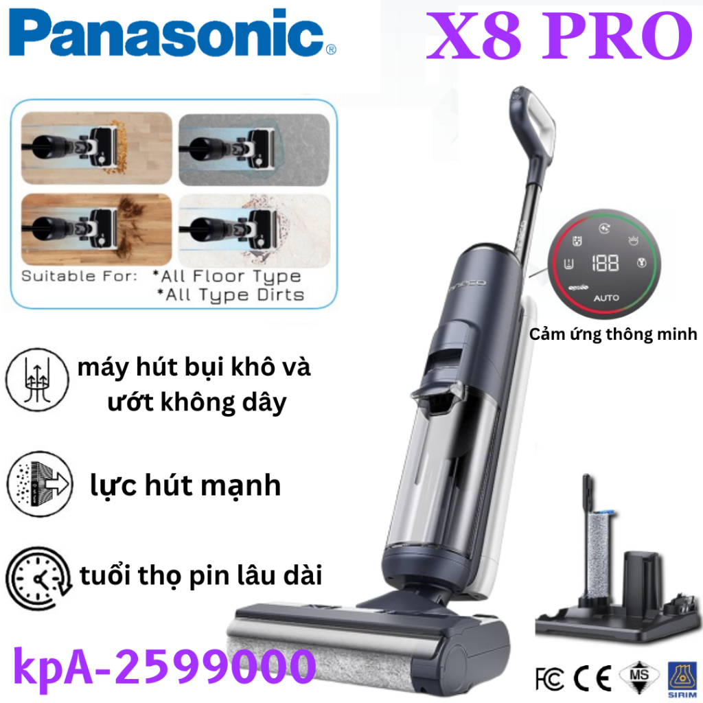 🔥 Panasonic 🔥Máy Hút Bụi Khô & Ướt X8 PRO | Cây lau nhà thông minh khử trùng 99,9% | Hàng có sẵn Bảo hành miễn phí