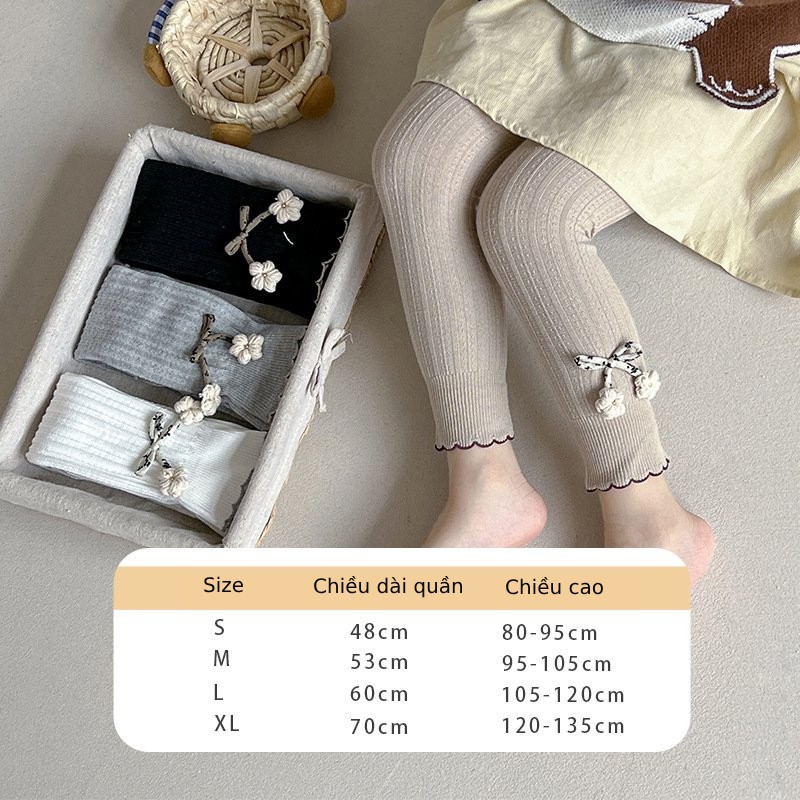 Quần Legging Bé Gái Cotton Đính Nơ Xuân Thu