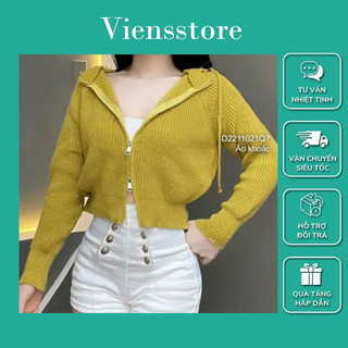 Áo khoác len khóa kéo 2 đầu, áo len croptop có mũ chùm cá tính VIENS STORE