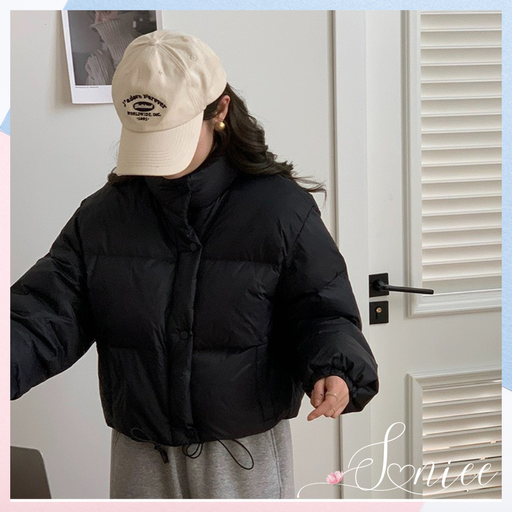 Áo phao béo nữ Hàn Quốc dáng croptop áo khoác mùa đông SanieeClothes trơn 2 lớp dày dặn hàng Quảng Châu loại 1