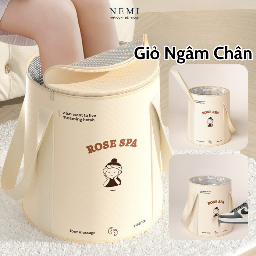 Giỏ Ngâm Chân, Xô Vải Ngân Chân Giữ Nhiệt Gấp Gọn (Có Thể Đựng Chứa Nước). Túi Ngâm Chân Di Động