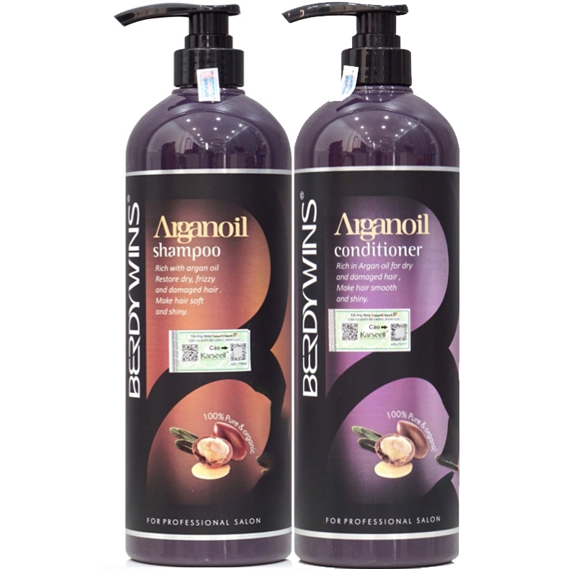 Dầu gội xả BERDYWINS ARGANOIL 1000ML * 2 Dưỡng ẩm phục hồi tóc từ chân đến ngọn trẻ hóa mái tóc hư tổn thiếu sức sống