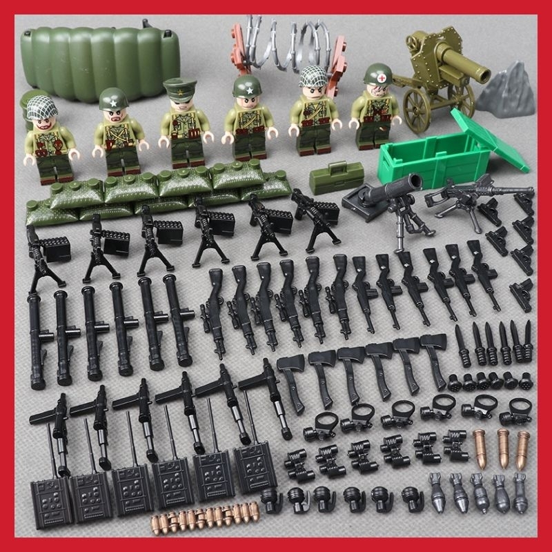 Đồ chơi lắp ráp Army -Combo 6 Lính Mỹ Thế chiến kèm phụ kiện như hình