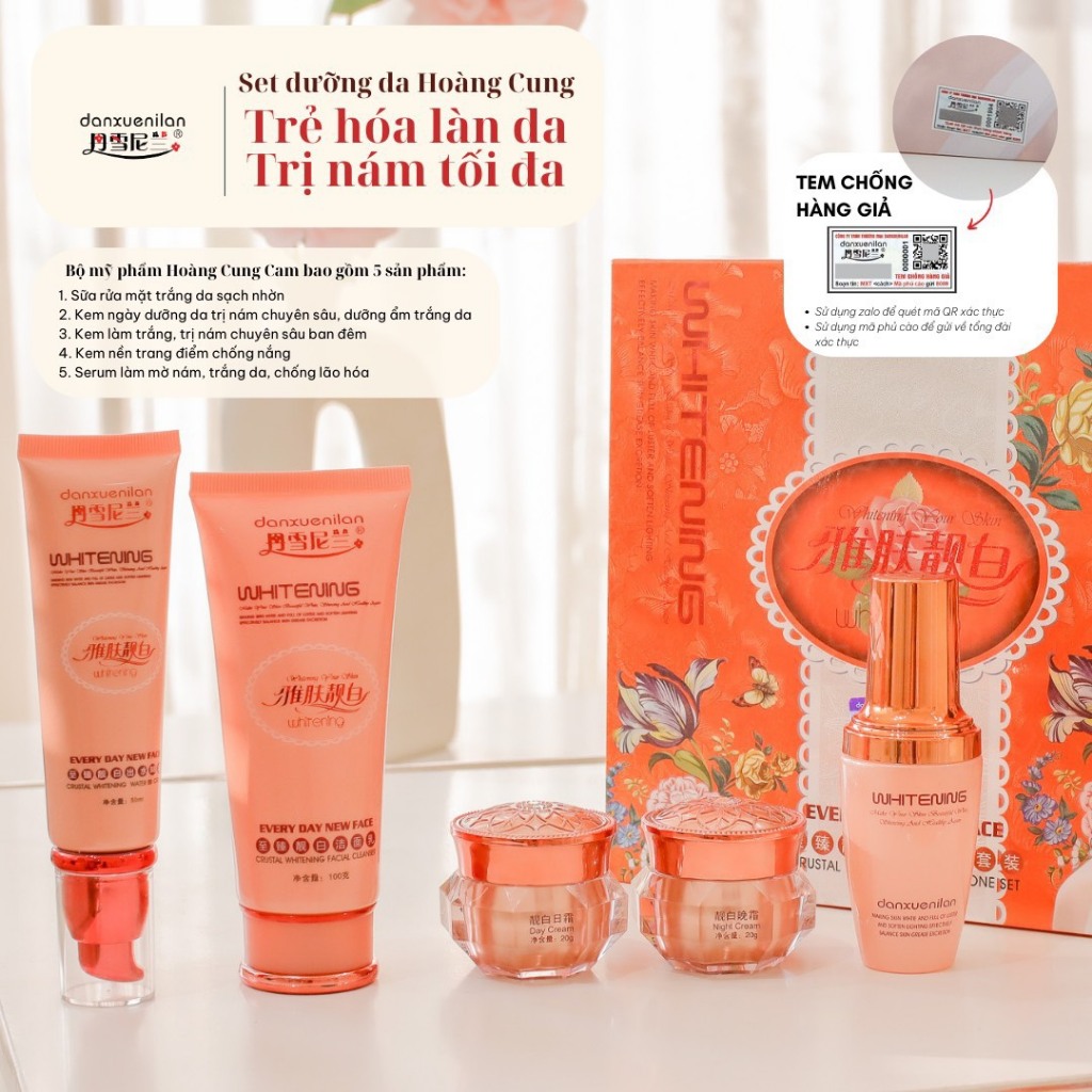 CHÍNH HÃNG -  Bộ Hoàng Cung Cam 5in1 chính hãng tặng 3 miếng mặt nạ và 1 bộ thử